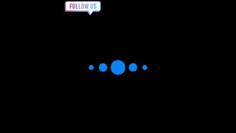 Media: Video of a black background with a central blue light orb surrounded by smaller blue orbs, set against a white text box that says \"FOLLOW US\" in blue and pink letters.