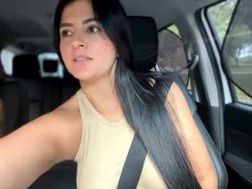 Media: Video of a woman with long, straight black hair, wearing a beige tank top, driving a car with a black seatbelt across her chest, seen from the side.