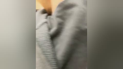 Media: A blurry video of a person in a grey sweater, possibly male, partially obscured by a blurred background. The image has a grainy texture, making it difficult to discern details.