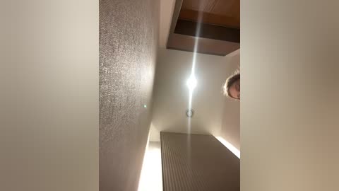 Media: Video of a modern, beige-walled hallway with a bright, central light fixture and a textured ceiling, creating a sleek, minimalist atmosphere.