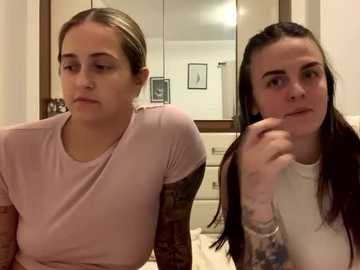 Media: Video of two women with fair skin, one with a tattooed arm, seated in a bathroom. One has long brown hair and wears a white top, while the other has a pink top.