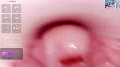 Media: A blurry, close-up video of a woman's vagina, showing pinkish-red tissue and labia, with a video feed overlay displaying a male user's name, age, and location.