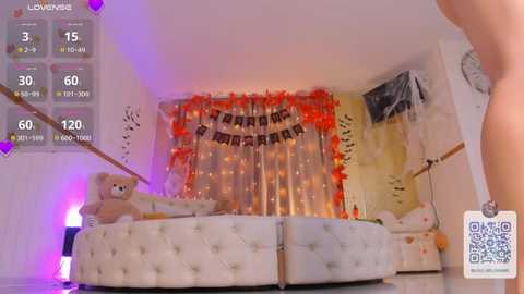 Media: Video of a cozy, themed bedroom with a plush bed, teddy bears, fairy lights, and a \"HAPPY BIRTHDAY\" banner.