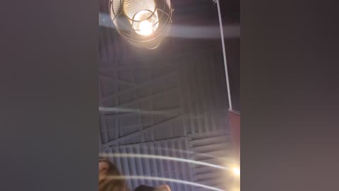 Media: Video of a woman with long brown hair descending a dark staircase, illuminated by a hanging industrial-style light.