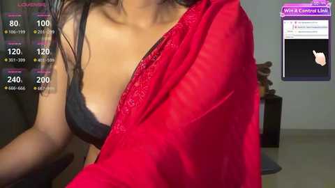 Media: Video of a woman in a red sari, partially covering a black bra, with a digital screen displaying \"Wifecentral Hub\" in the background.