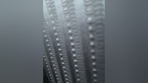 Media: Video of a textured, vertical wall made of shiny, metal-like material with numerous small, evenly spaced, reflective dots, creating a repetitive pattern. The background is plain, light gray.