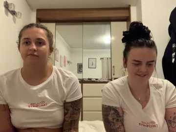 Media: Video of two women in white t-shirts, one with dark hair in a bun, the other with dark hair tied back, sitting in a beige room with a wooden wardrobe and framed art.