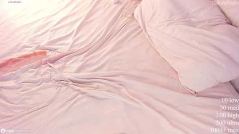 Media: Video of a bed with a pink and white comforter, featuring a close-up view of the fabric's texture and folds. Text overlays indicate the bed's dimensions and weight.