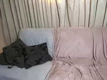 Media: Video of a cream-colored sofa with a white pillow, a gray pillow, and a pink blanket, set against a beige curtain background. The sofa appears to be in a casual, lived-in setting.