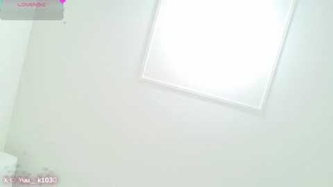 Media: Video of a minimalist, white bathroom with a bright, rectangular window letting in natural light. The floor features a simple, clean design with a hint of pink and blue, and the overall ambiance is bright and airy.