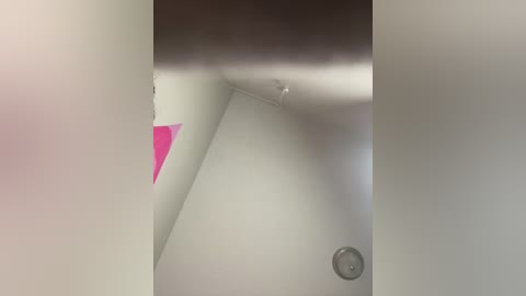 Media: Video of a ceiling corner with a visible light fixture and a pink paper hanging on the wall, creating a bright, clean, and minimalist room atmosphere.