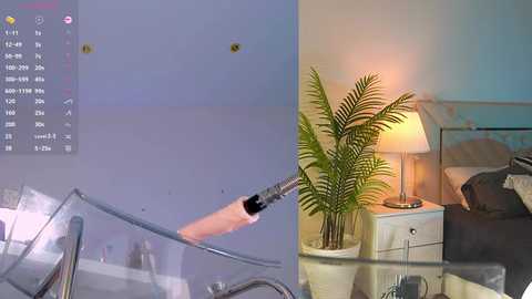 Media: A video juxtaposes a close-up of a syringe on a glass surface with a serene bedroom scene featuring a potted plant, a lamp, and a bed.