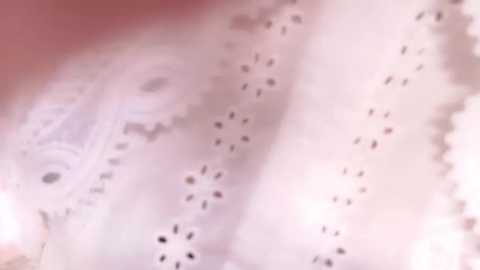 Media: Video of a human stomach lining, showing numerous small, dark particles floating in a cloudy, pale pinkish fluid, with a white lace-like texture in the background.