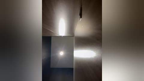 Media: A video of a minimalist, modern room with a ceiling light casting a bright spot on a dark, textured wall. The space is sparsely decorated, emphasizing clean lines and a monochromatic color scheme.