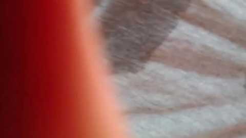 Media: Video of a red and white striped fabric, possibly a candy wrapper, with a blurry, out-of-focus background. The texture of the fabric appears rough and grainy.