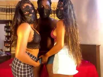 Media: Video of three Black women in lingerie, wearing black masks, standing closely together in a dimly lit bedroom.