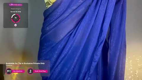 Media: Video of a woman wearing a vibrant blue saree, with a detailed overlay displaying a \"How to wear a Saree\" tutorial in Hindi.