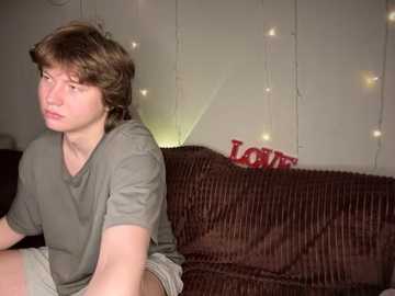 Media: Video of a young boy with curly brown hair, wearing a gray t-shirt and khaki shorts, sitting on a brown couch with a \"LOVE\" sign in red letters. Background includes string lights and a wall.