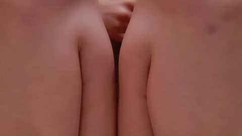 Media: A close-up video of two female thighs pressed together, revealing a smooth, fair-skinned texture. The background is blurred, emphasizing the intimate, almost abstract nature of the image.