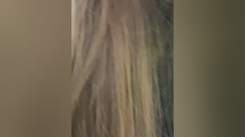 Media: A blurred video showing a person's shoulder-length, blonde hair cascading down. The background is a muted, earthy brown, making the hair the focal point. The image lacks discernible facial features or additional details.