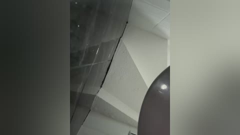 Media: A video of a modern, geometric ceiling with white and grey tiles, showcasing a smooth, glossy surface. The image captures an architectural detail from a low angle, emphasizing the clean lines and minimalist design.