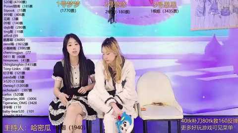 Media: A video of two young Asian women, one in a black maid outfit, the other in a white suit, seated on chairs against a purple gradient background with text and images.