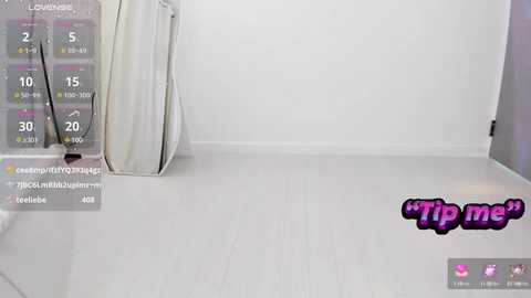 Media: Video of a minimalist room with white walls, a large white pillow, and a \"Tip me\" text overlay in the bottom right corner.