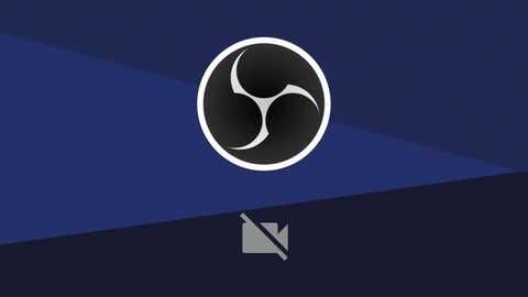 Media: A minimalist digital graphic featuring a dark blue background with a circular logo and a muted grey icon of a microphone crossed out, symbolizing muted audio.