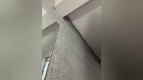 Media: Video of a concrete ceiling corner with a textured surface, showing a triangular intersection of walls and ceiling, capturing a minimalist, modern architectural style.