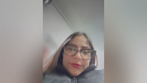 Media: A blurry, low-resolution video of a middle-aged woman with glasses and straight brown hair, wearing a dark jacket, taken from a low angle.