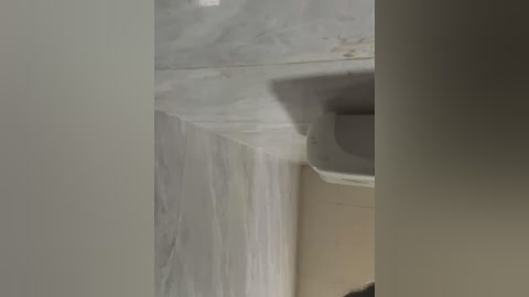 Media: Video of a bathroom ceiling with a white, textured finish. The ceiling slopes down to meet a beige wall. The image is taken from a low angle, focusing on the architectural details and the contrast between the textures.