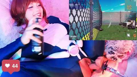 Media: A collage of photos: A woman in a black and white cosplay outfit, a green chain-link fence, a gamer playing Minecraft, and a tattooed woman with a snake on her chest.