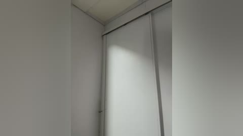 Media: Video of a minimalist, sparsely furnished room with a white wall, a light gray ceiling, and a frosted glass door. The room lacks visible furniture, giving an empty and clean aesthetic.