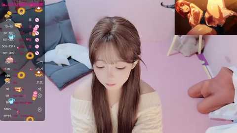 Media: Video montage: top, young Asian woman with long brown hair, soft pink background; bottom, close-up of a hand holding a light bulb, background with warm lighting and abstract shapes.