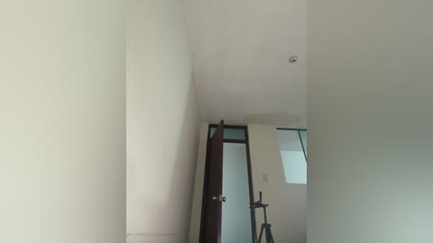 Media: Video of a bare, empty room with off-white walls, a partially open door, and a small light fixture on the ceiling. The room has a minimalist, unfinished look with a wooden door and no visible furniture or decorations.