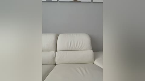 Media: Video of a minimalist white leather sectional sofa against a plain, light gray wall, with a modern, clean aesthetic.