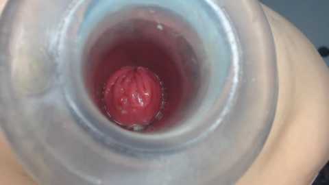 Video of a human throat with a red, glistening uvula visible through a clear plastic tube, highlighting the soft palate and tongue.