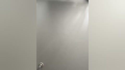 Media: A video of a modern, minimalist bathroom with a smooth, light gray wall featuring a small, metallic door handle. The background is plain, emphasizing the sleek, clean design.