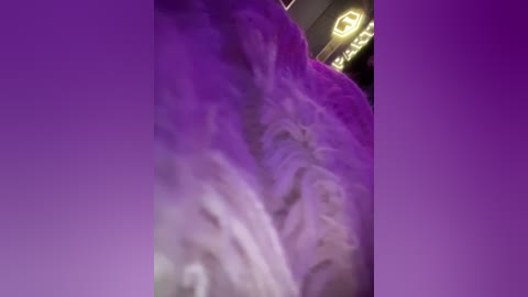 Video of a purple, smoke-filled room with an indistinct, blurred figure and glowing yellow text \"DANIS\" in the background.