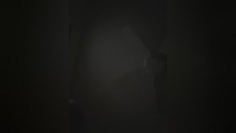 A dimly lit video with a blurred, shadowy figure standing against a dark, indistinct background, creating a moody, eerie atmosphere. The figure's silhouette is indiscernible, emphasizing the mystery and suspense.