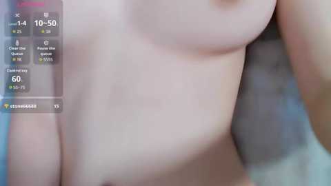 A video of a nude, fair-skinned male torso, displaying a flat abdomen and defined pectorals. The image includes a smartphone screen with health app data, indicating \"10:50,\" \"10.5\" BMI, and \"170.2\" weight.