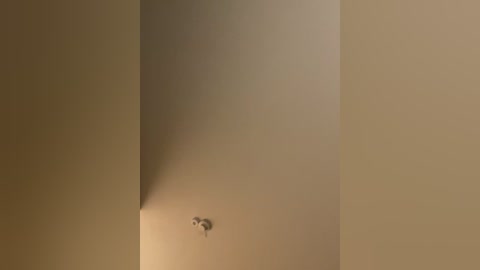 Video of a beige wall with a subtle, faint shadow cast from a small, metallic object positioned near the bottom center, creating a minimalist, abstract composition.