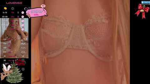 Video collage of a woman in a lace bra, with a \"LoveSense\" label, and a close-up of her cleavage.