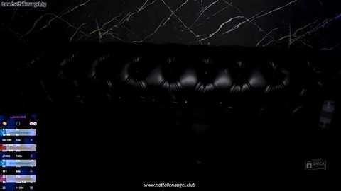 A dimly lit, high-angle video of a dark, textured leather couch with a light, abstract pattern on its surface. A TV screen displays a video feed in the lower left corner.