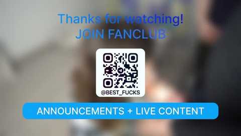 A blurry video featuring a blue text banner with \"BEST FUCKS\" and \"ANNOUNCEMENTS + LIVE CONTENT\" overlaid on a grainy, indistinct background. The central image is a QR code.