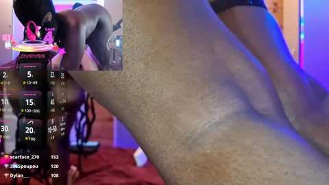 Video of a close-up of a person's hairy arm and a virtual reality headset, overlaid with a digital interface showing health stats.