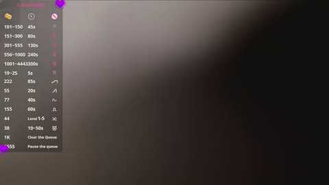 A digital screenshot of a dark, blurry image with a sidebar listing numerous options in white text on a black background. The left side features a purple heart icon.