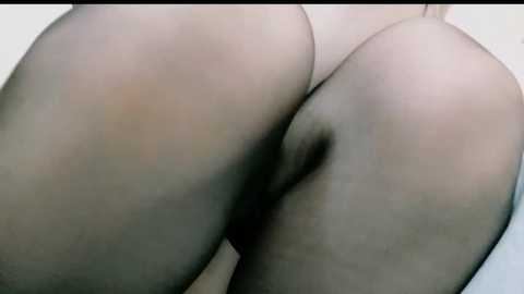 Video of a close-up view of two pale, smooth buttocks, clad in sheer black stockings, with a hint of a dark pubic area visible between them.