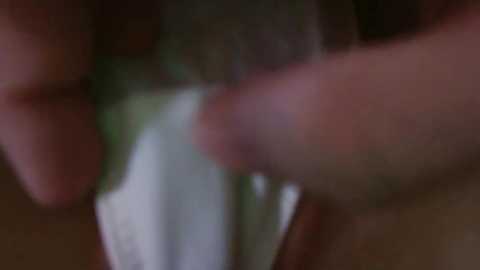 Media: A blurry video of a hand holding a green object, possibly a leaf, with indistinct background and unclear context.