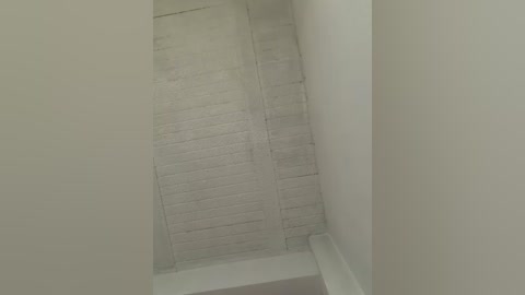 Video of a small, empty room with white walls and a rectangular, textured concrete panel inset into the wall. The room appears bare and utilitarian.